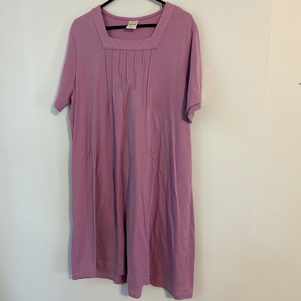 Blair Womens 2XL Mauve Purple Pintuck Square Neck Short Sleeve T-Shirt Dress